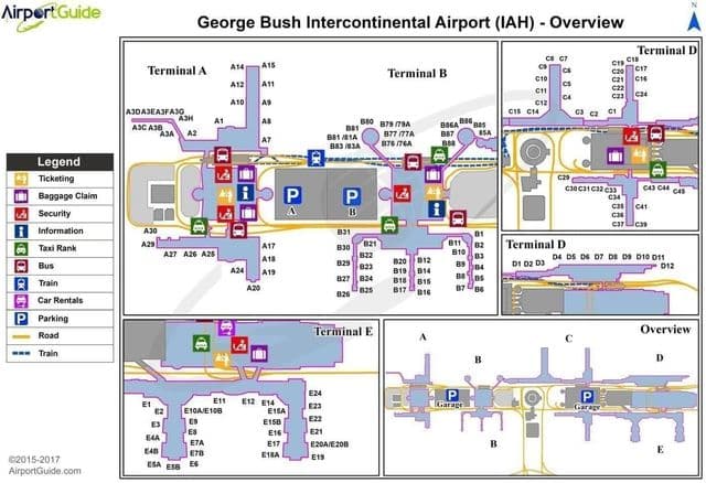 Mapa terminalu lotniska Houston