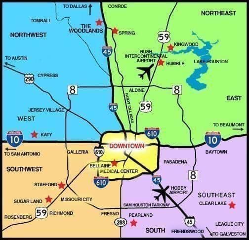 Mapa lotnisk Houston