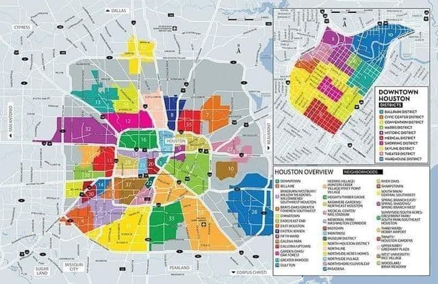 Mapa dzielnic Houston