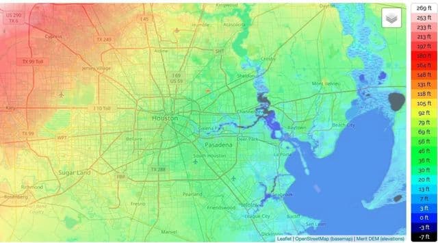Mapa wysokości Houston