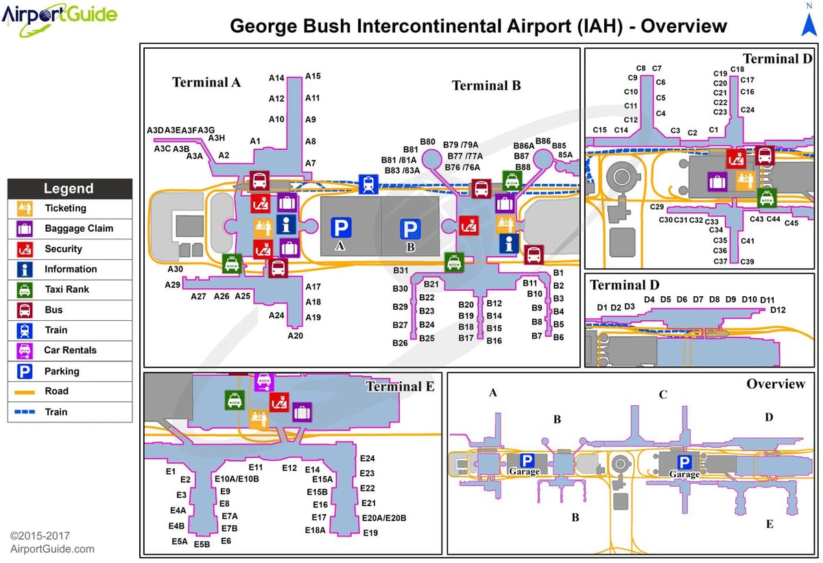 Mapa terminalu lotniska Houston