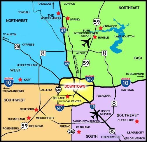 Mapa lotnisk Houston